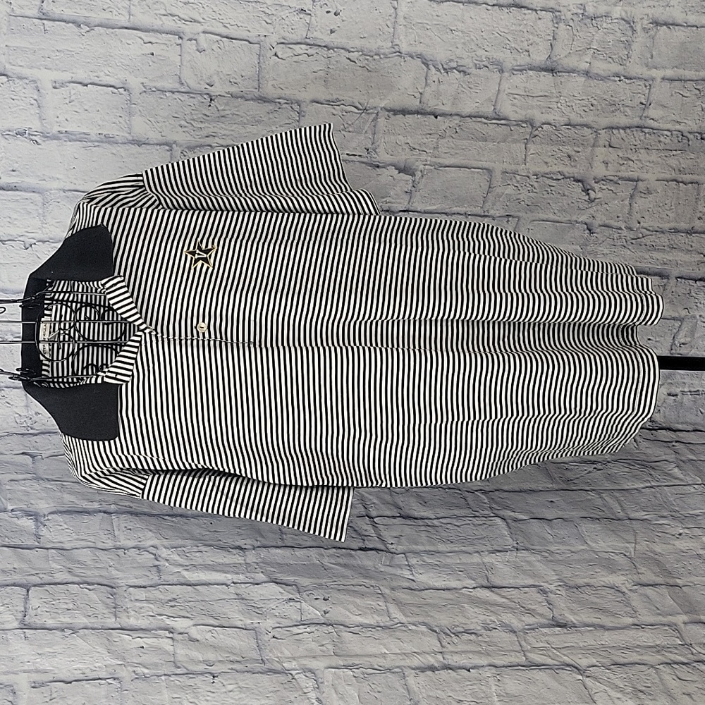 PETER MILLAR 3 Button Black‎ and White Striped Men's Polo Shirt Large